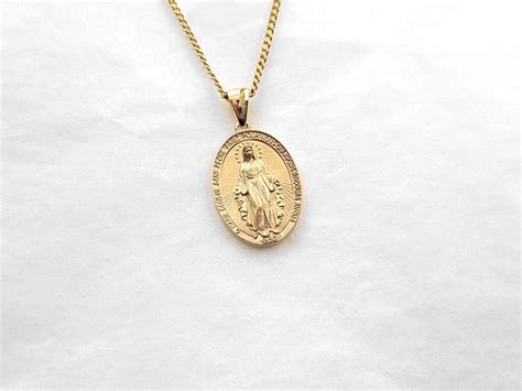 K K Gold Miraculous Medal Necklace Pendant L Bleseed Etsy