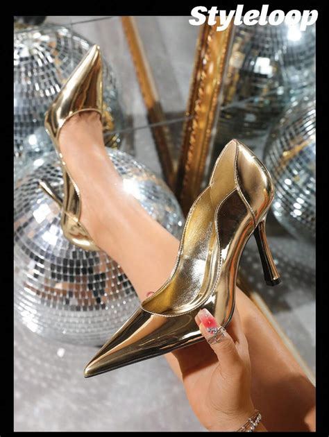 Gold Pointed Toe Heels Metallic Stiletto High Heels Shein Usa