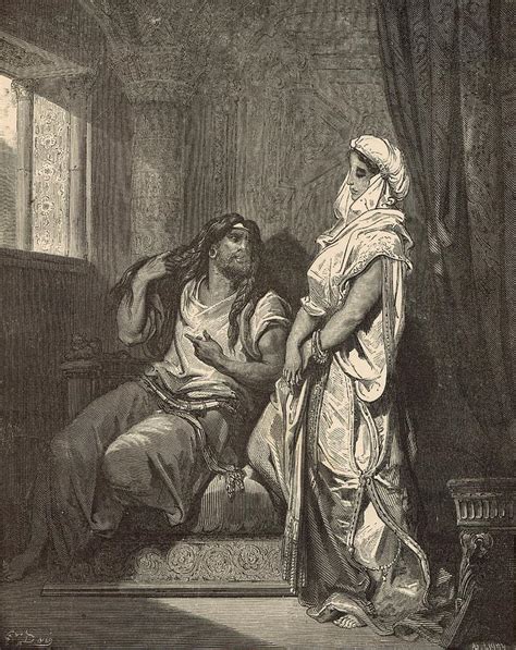 Samson and Delilah Drawing by Antique Engravings