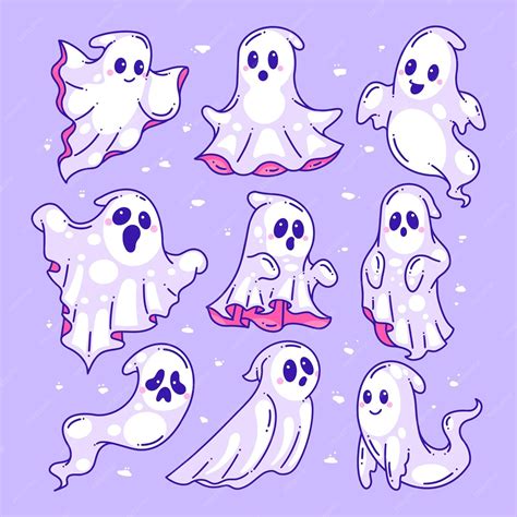 Premium Vector Hand Drawn Halloween Cute Ghost Set Full Color