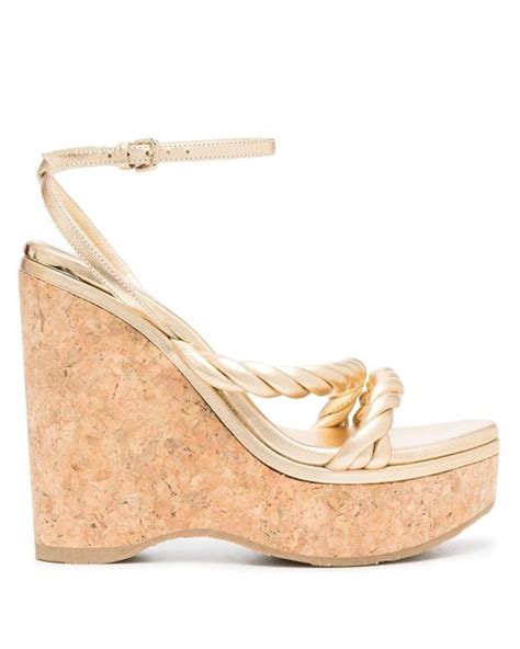 Jimmy Choo Leather Diosa 130mm Platform Wedge Sandals In Gold Metallic Lyst Canada