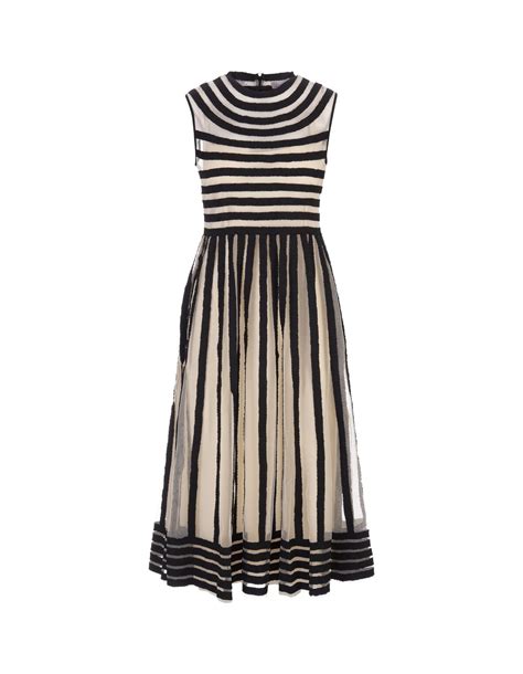 Red Valentino Ivory Midi Dress In Point Desprit Tulle With Black