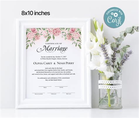 Floral Marriage Certificate Template 8x10 Certificate Of Marriage