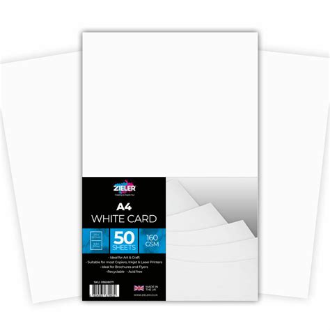 A4 Smooth White Card – 160gsm (50 Sheets) | 09608071 | By Zieler | Zieler