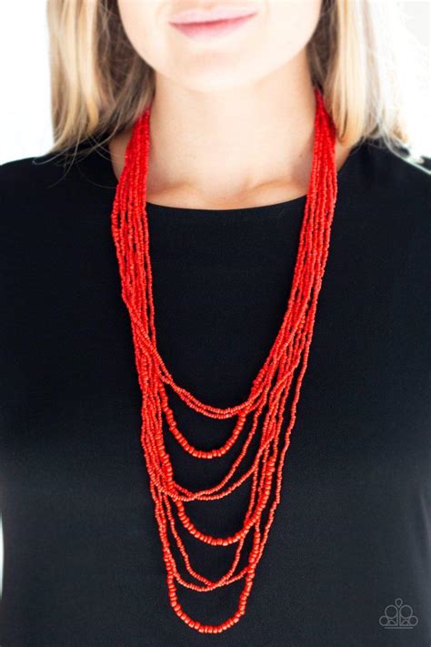 Paparazzi Totally Tonga Red Seed Bead Necklace Carasshop