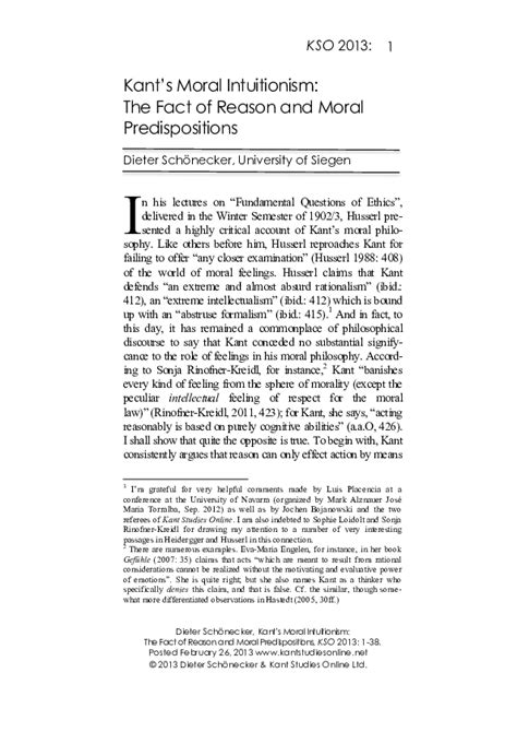 (PDF) Kant's Moral Intuitionism: The Fact of Reason and Moral ...