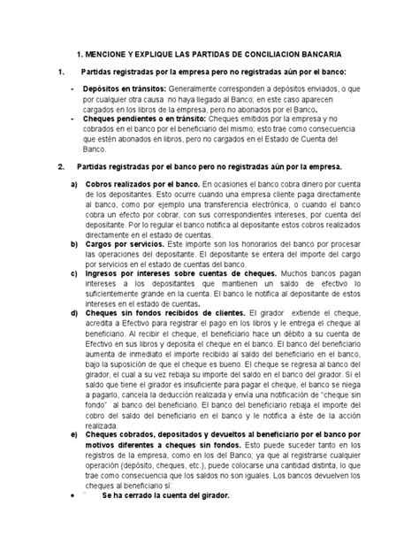 Informe De Conciliacion Bancaria Pdf Cheque Bancos