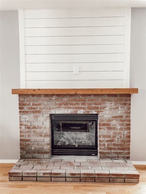 How to Build a DIY Brick Fireplace Hearth with a Shiplap Accent Wall ...