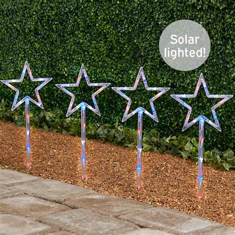 Set Of 4 Solar Patriotic Stars Garden Stakes The Lakeside Collection