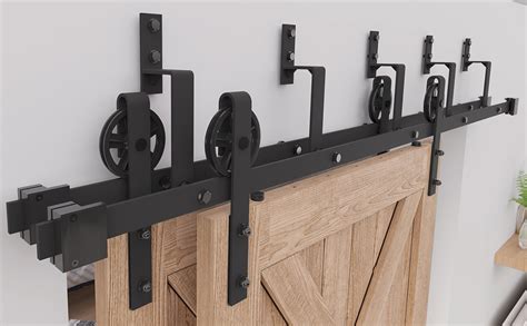 Zekoo Rustic Ft Bypass Barn Doors Hardware Kit Sliding Black Steel