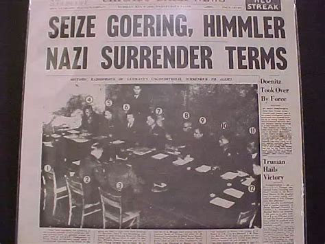 VINTAGE NEWSPAPER HEADLINE World War 2 Hitler Nazis Surrender Germany