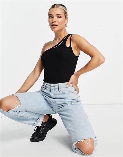 Asos Design Body Mit One Shoulder Träger Und Zwei Riemen In Schwarz