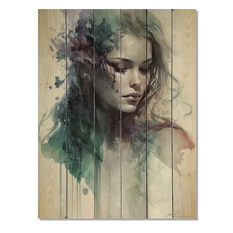 Designart Sensual Femme Fatale Watercolor V Woman Sensual Print On Natural Pine Wood Bed