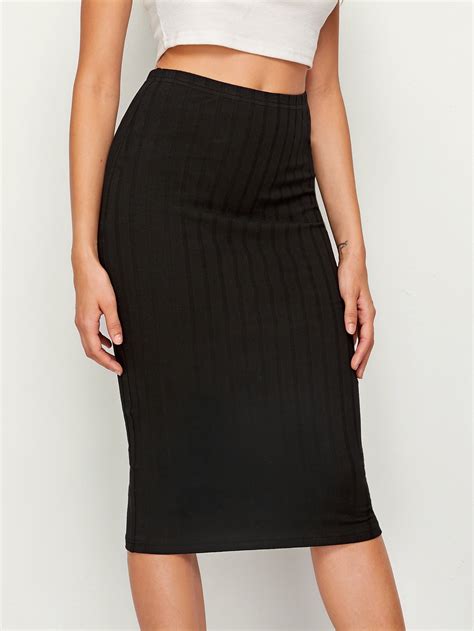 Elastic Waist Rib Knit Pencil Skirt