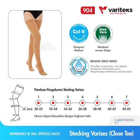 Variteks Stoking Varises Medium Compression Thigh Closed Toe