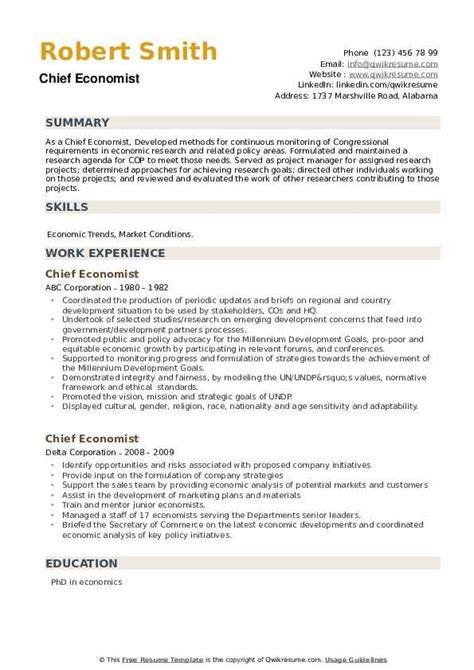 Chief Economist Resume Samples | QwikResume