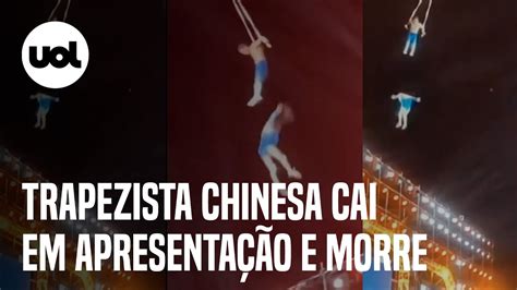 Trapezista cai durante apresentação o marido na China vídeo mostra