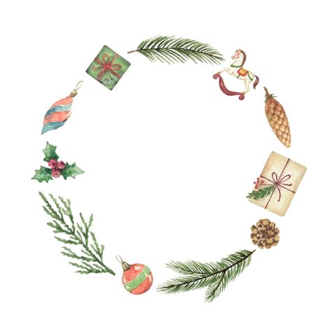 Premium Vector Watercolor Vector Christmas Wreath With Green Fir