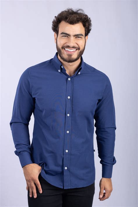 Camisa Masculina Manga Longa Azul Marinho Camisa E Companhia