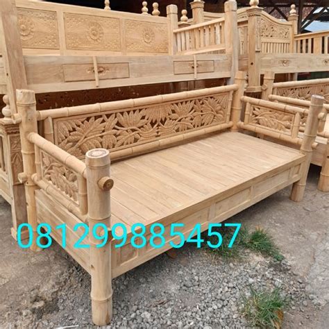 Jual Kursi Bangku Teras Jati Ukiran Bambu Bale Bale Daybed Risban Amben