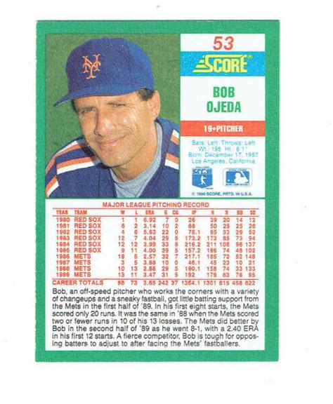 Bob Ojeda Mets Pitcher Score Baseball Card Ebay