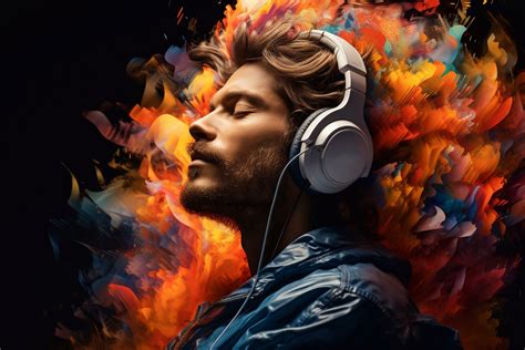 Synchronized Soul Image of a Man Finding Harmony in Headphone Music ...