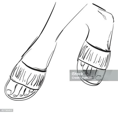 Sketsa Kaki Di Vektor Sandal Yang Digambar Dengan Tangan Ilustrasi Stok