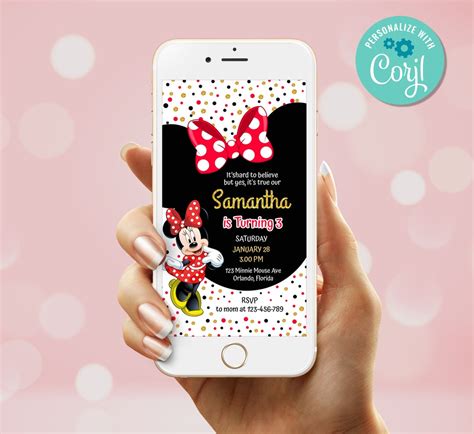 Plantilla De Invitaci N De Cumplea Os Roja Cl Sica De Minnie Mouse