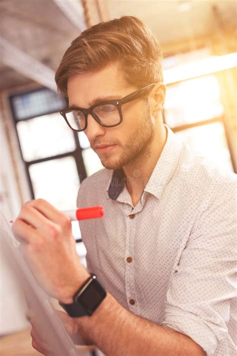 Attractive Guy Is Thinking About Project Stock Photo Image Of Manager