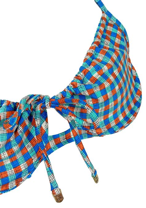 Sutiã Biquíni Amarração Xadrez Azul Ilha Bikini
