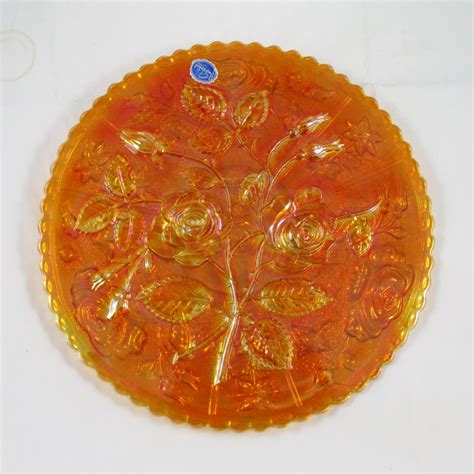 Imperial Open Rose Marigold Carnival Glass Chop Plate Carnival Glass