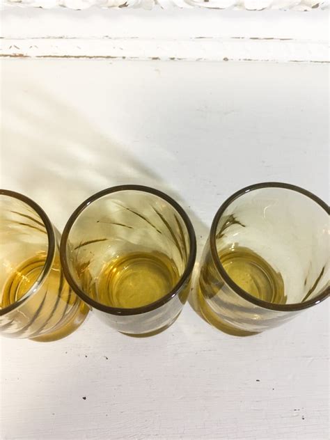 Vintage Juice Glasses Amber Anchor Hocking Retro Decor Etsy