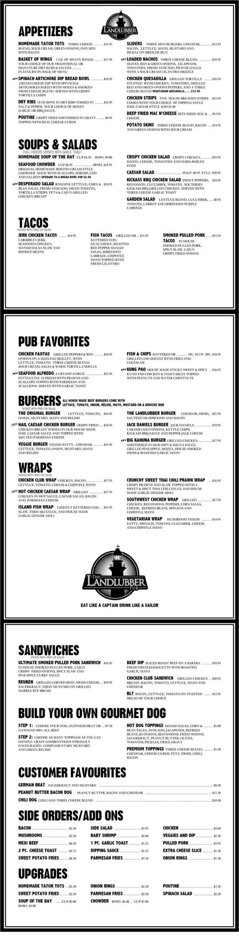 Menu Landlubber Pub