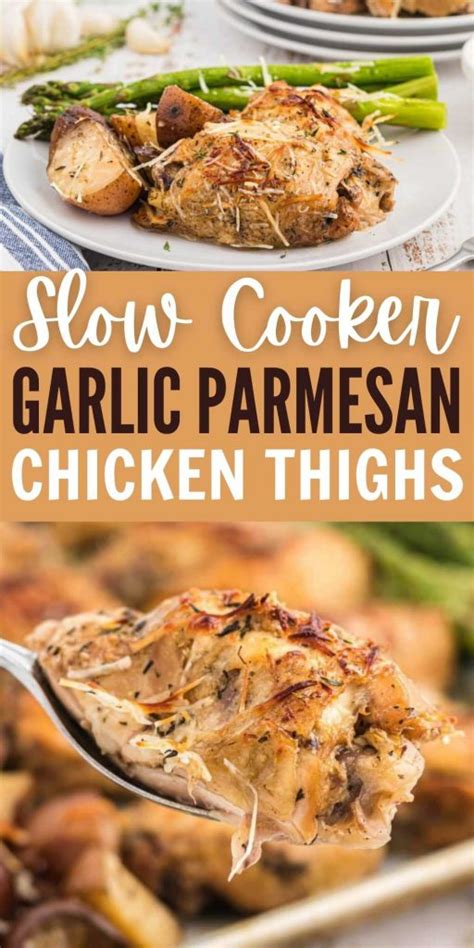 Slow Cooker Garlic Parmesan Chicken Thighs Dinner Easy Dinner Idea