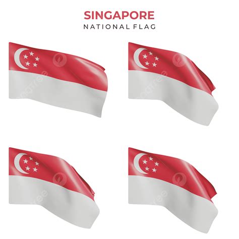 Set Of 3d Realistic Waving Singapore Flags 3d Realistic Flag