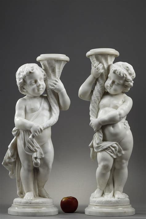 Pair of marble of Carrara Sculptures "Putti with Cornucopia" For Sale