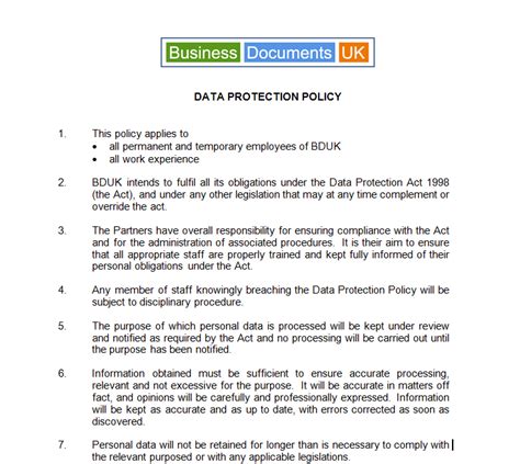 Data Protection Standard Template