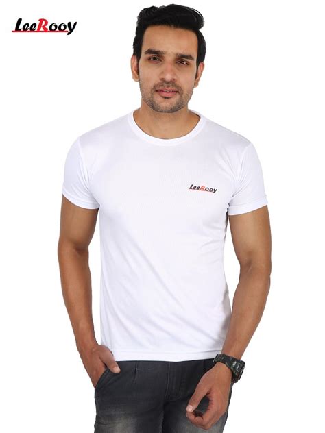 Half Sleeve Casual Wear Leerooy Logo White Round Neck Classic Mens