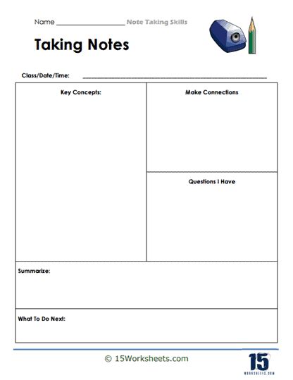 Note Taking Worksheet For 4th 5th Grade Lesson Planet Worksheets