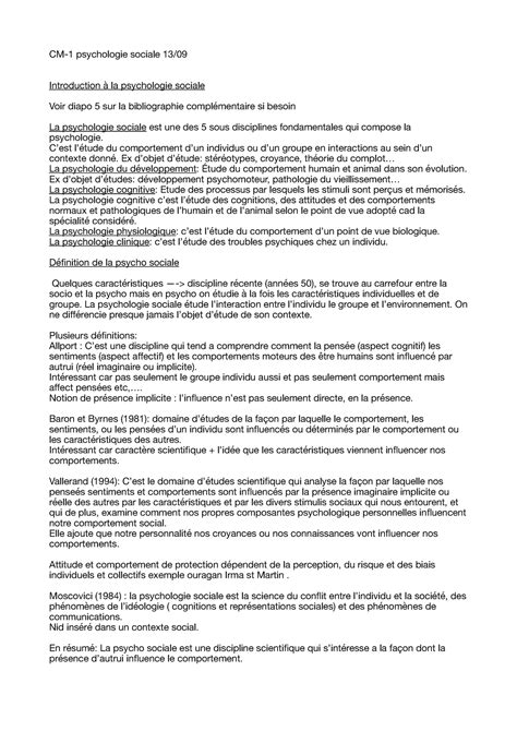 CM Psycho Sociale Chapitre 1 CM 1 Psychologie Sociale 13