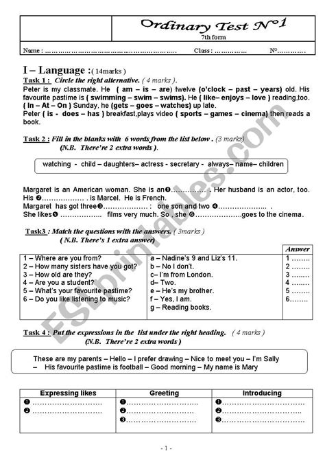 Mid Term Test N Th Form Esl Worksheet By Massar Mm