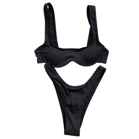 Maillot de bain femme Bikini solide de deux pièces Soutien gorge rempli