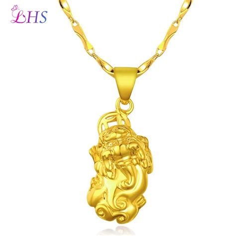 Luckyroyal Pixiu Pendant Necklace Chain Unisex Solid 24k Yellow Gold