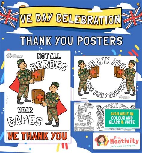 VE Day Celebration Thank You Posters | Mrs Mactivity