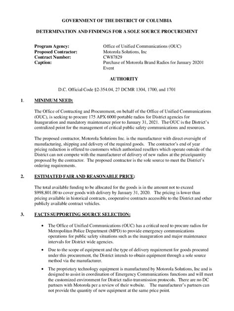 Fillable Online App Ocp Dc Determination And Finding For A Sole Source