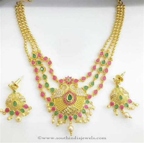 Gold Plated Multi Layer Stone Necklace South India Jewels