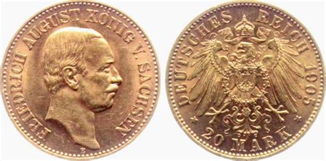 Sachsen Kaiserreich 20 Mark 1905 E König Friedrich August von Sachsen