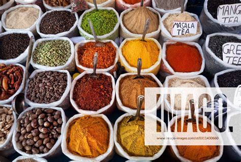 Indian Colored Spices At Anjuna Flea Market In Goa India