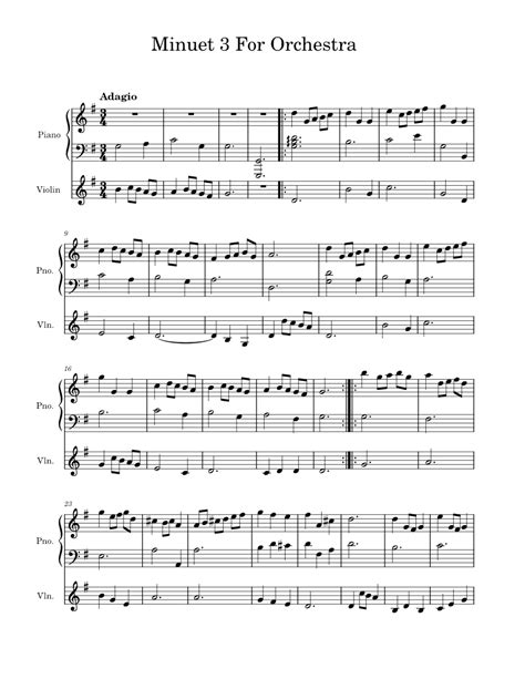 Minuet In G Major Bwv Anh114 Johann Sebastian Bach Piano With Violin Accompaniment Sheet