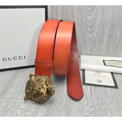 Fake Gucci Tiger Head Belt Calfskin Brown 40mm Knockoff Gucci Belts